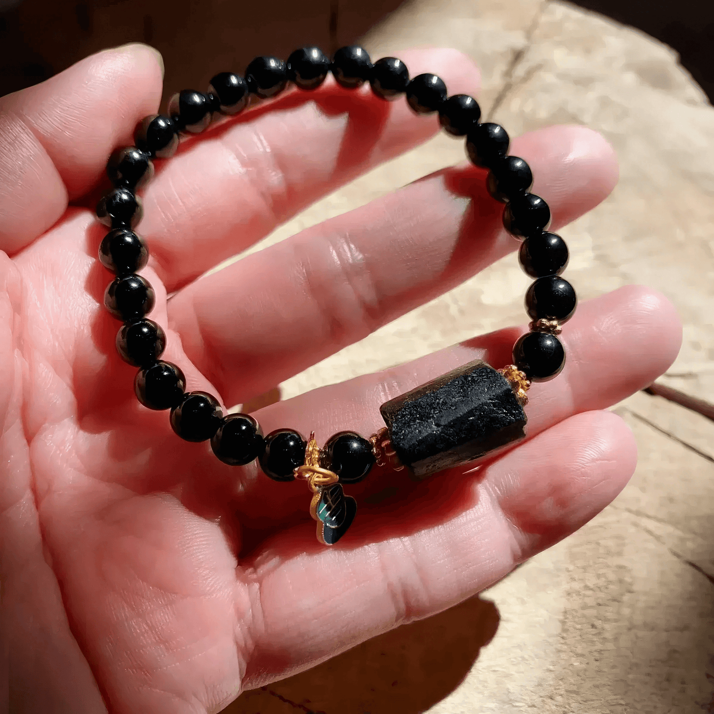 Schwarzes Turmalin &amp; Obsidian Armband · Schutzamulett