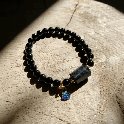 Schwarzes Turmalin &amp; Obsidian Armband · Schutzamulett