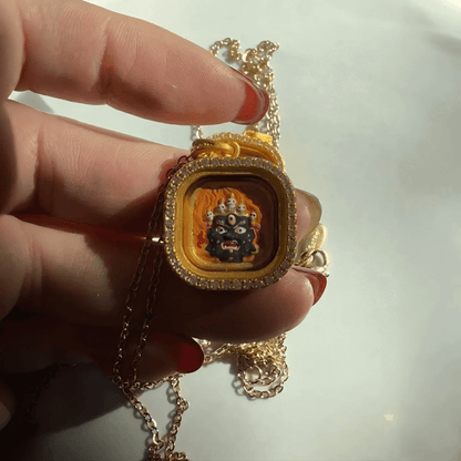 Mahakala Black Deity Pendant, blessed at Zaki Temple, representing spiritual protection and subjugation.